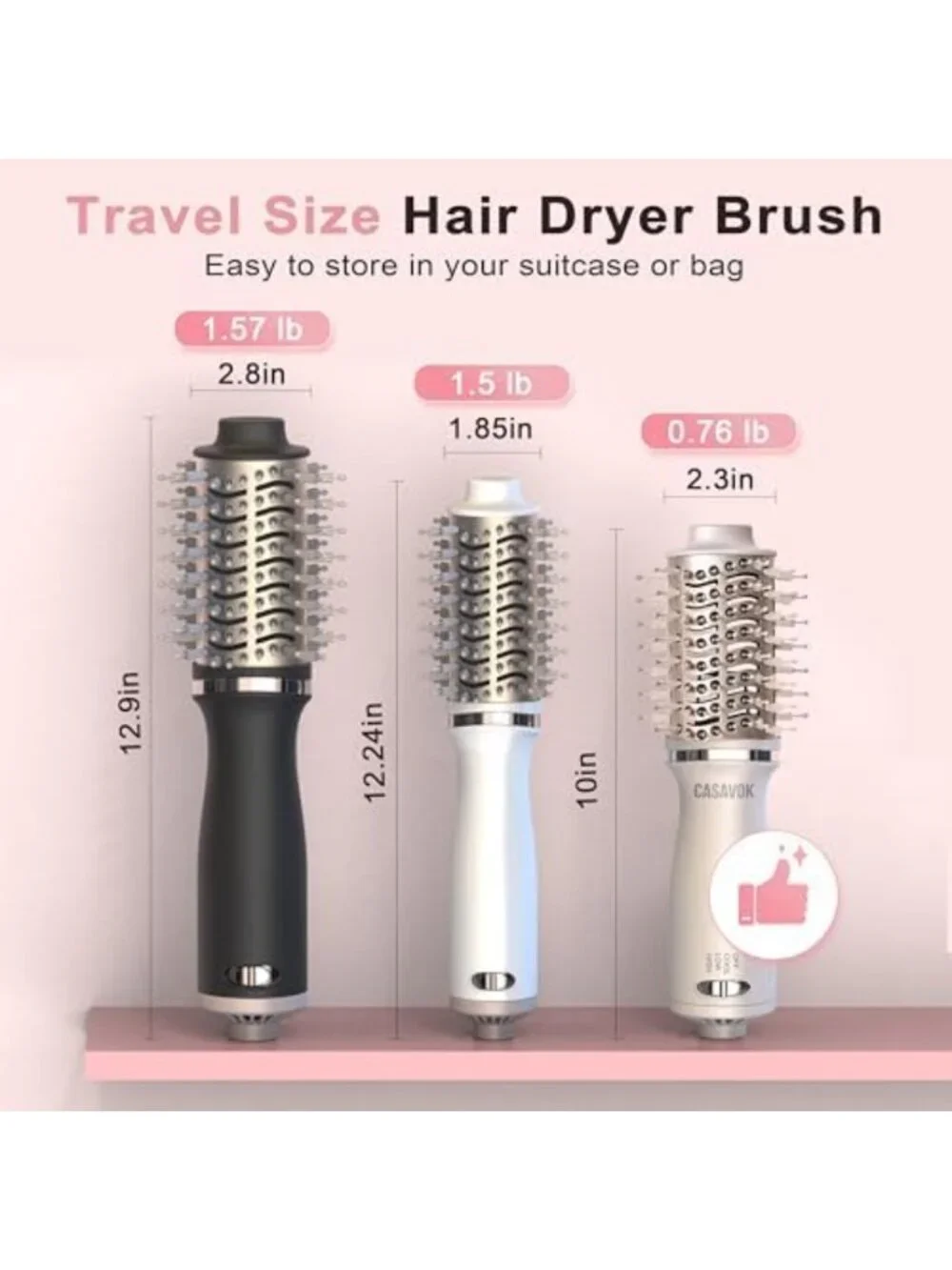 Compact Dual Voltage Travel Hair Dryer Brush - 110-240V Styling Tool